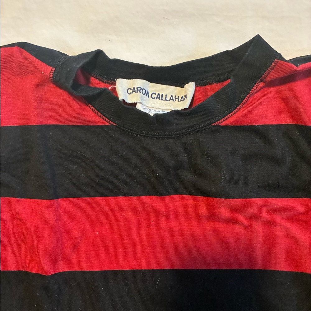 Caron Callahan Red and Black Striped T-Shirt - Picture 4 of 5